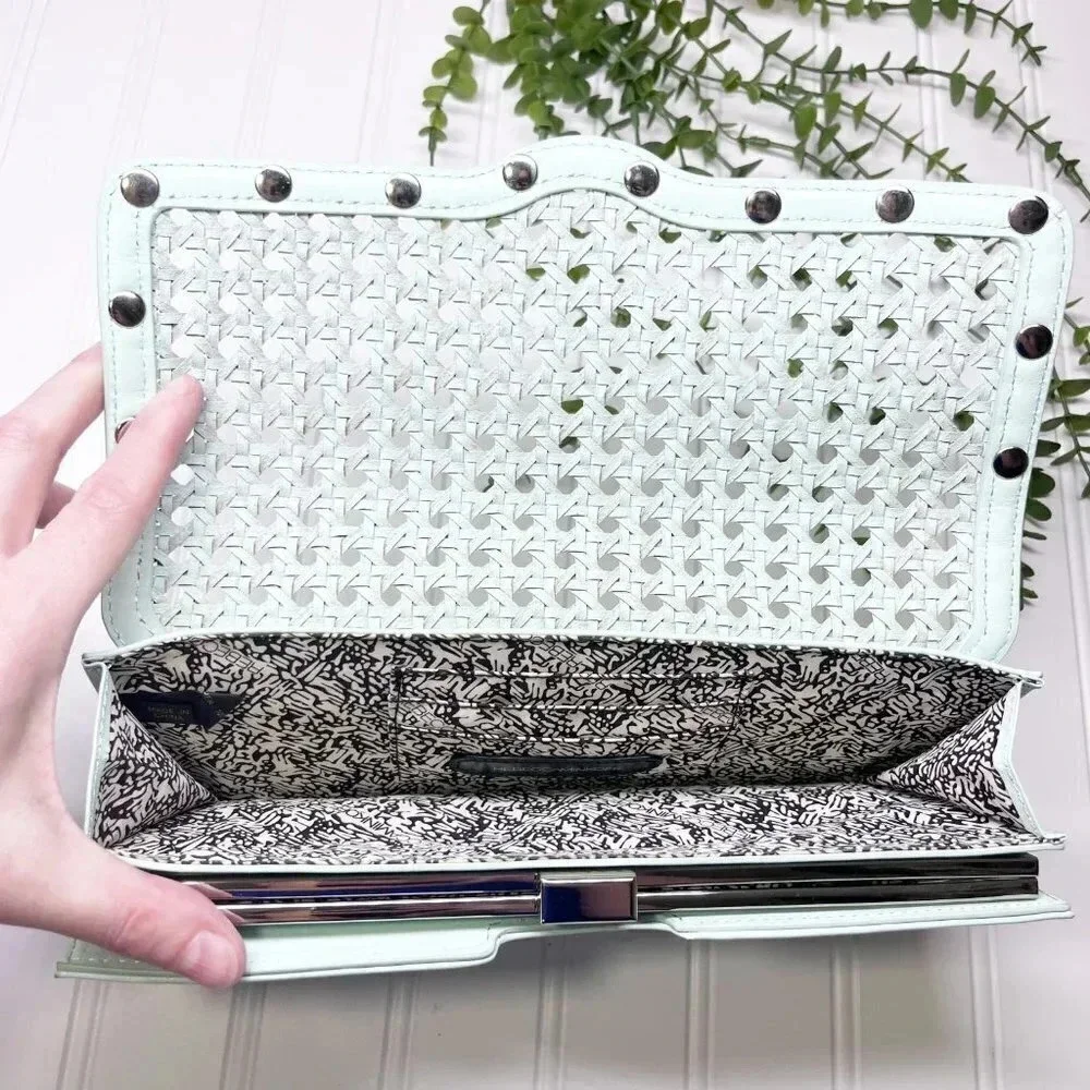 Rebecca Minkoff Mint Green Wicker Style Woven Leather Clutch